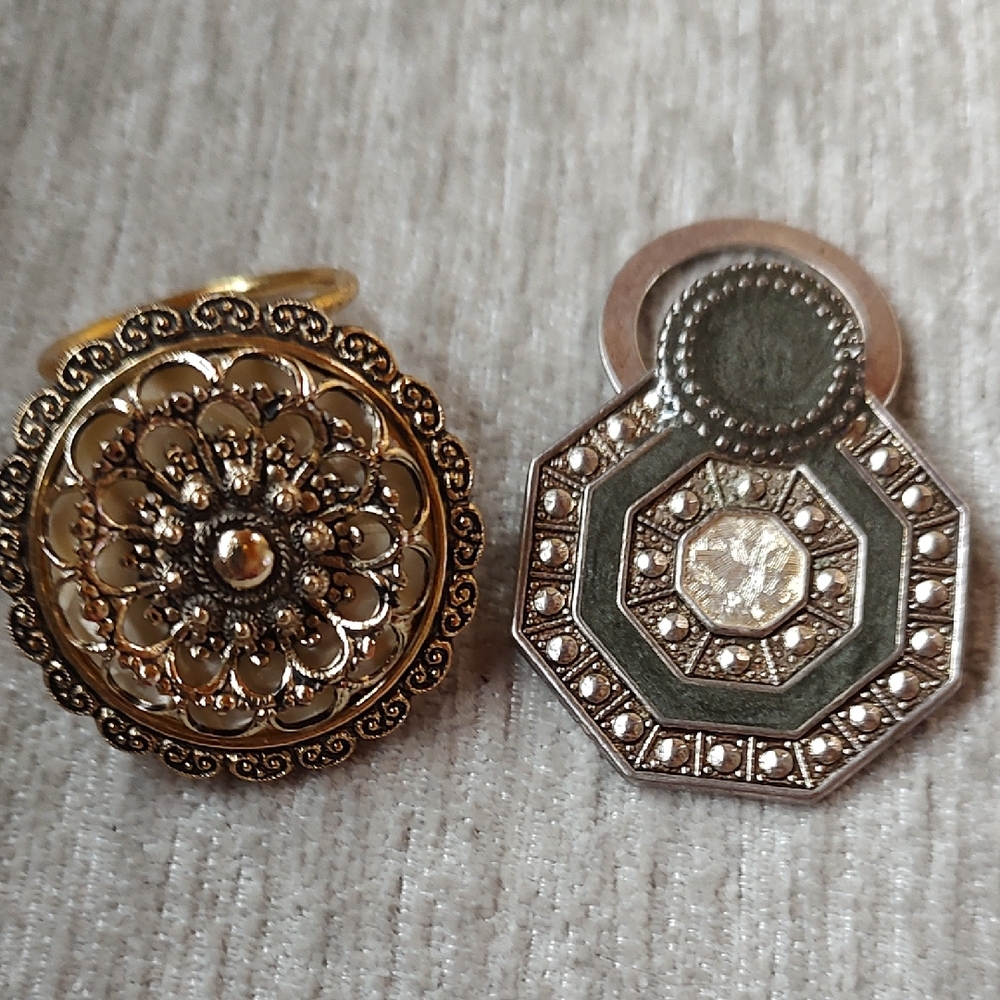 Pair Of Scarf Clips - Floral Medallion & Geometric .